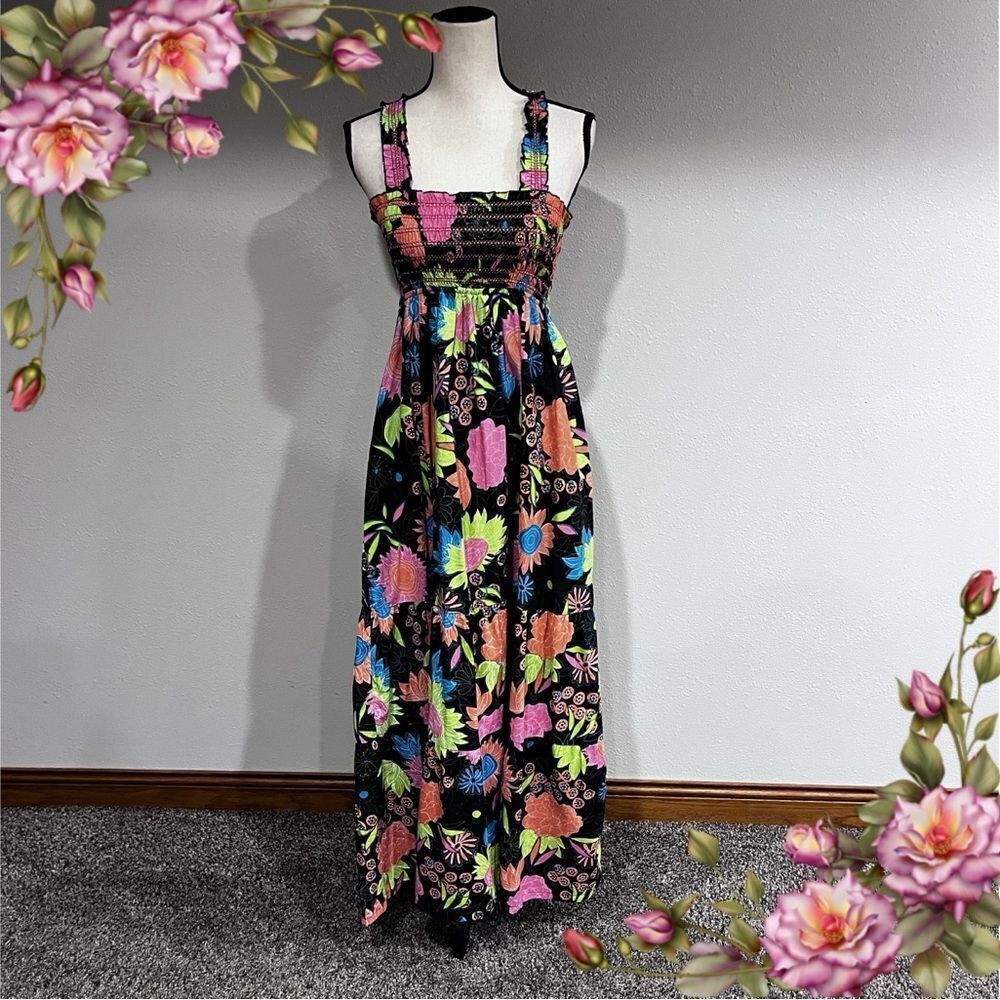 Floral Maxi Dress - Black and Multicolor